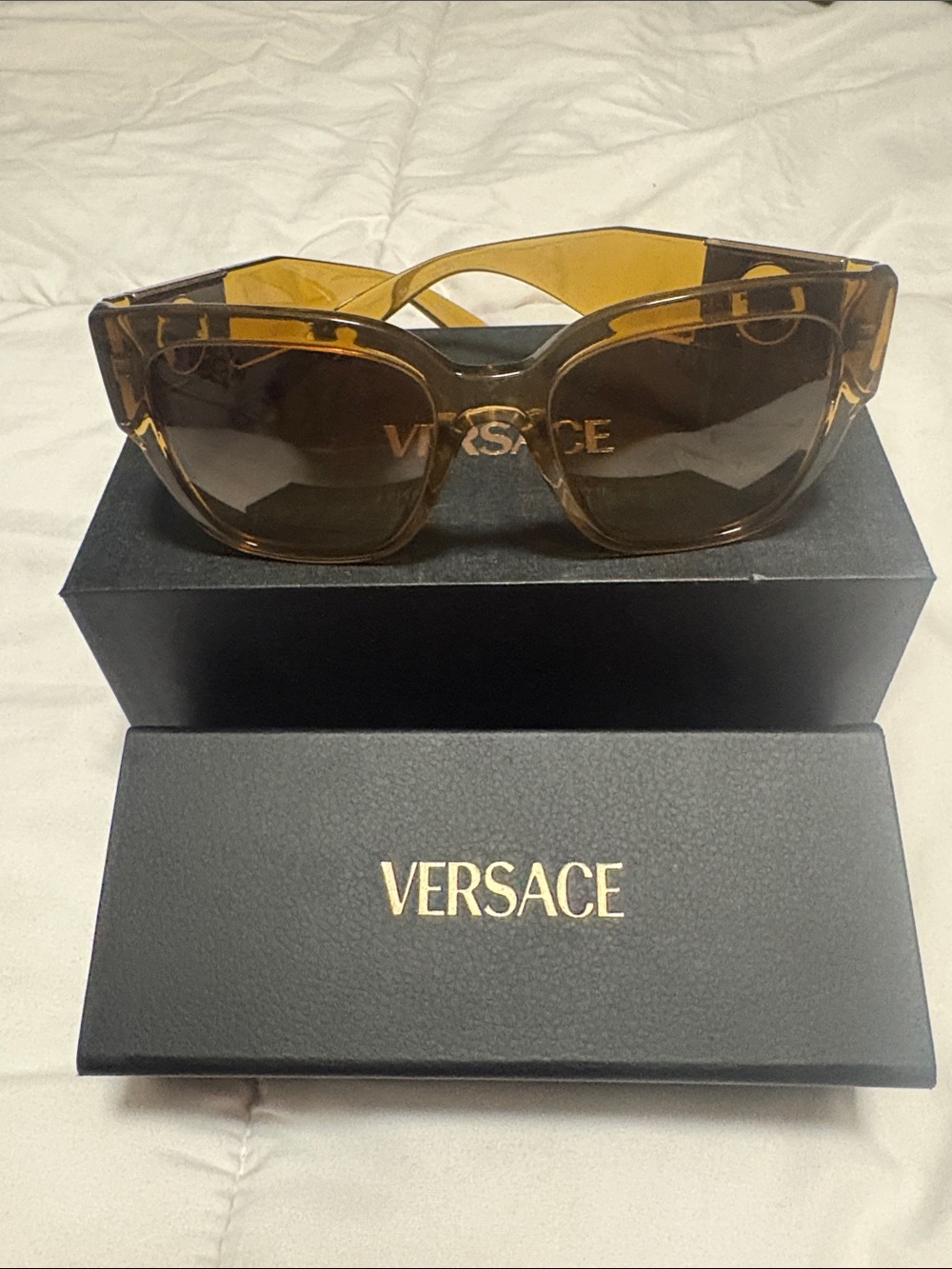 Versace Women’s Amber Brown Transparent Frame Sunglasses